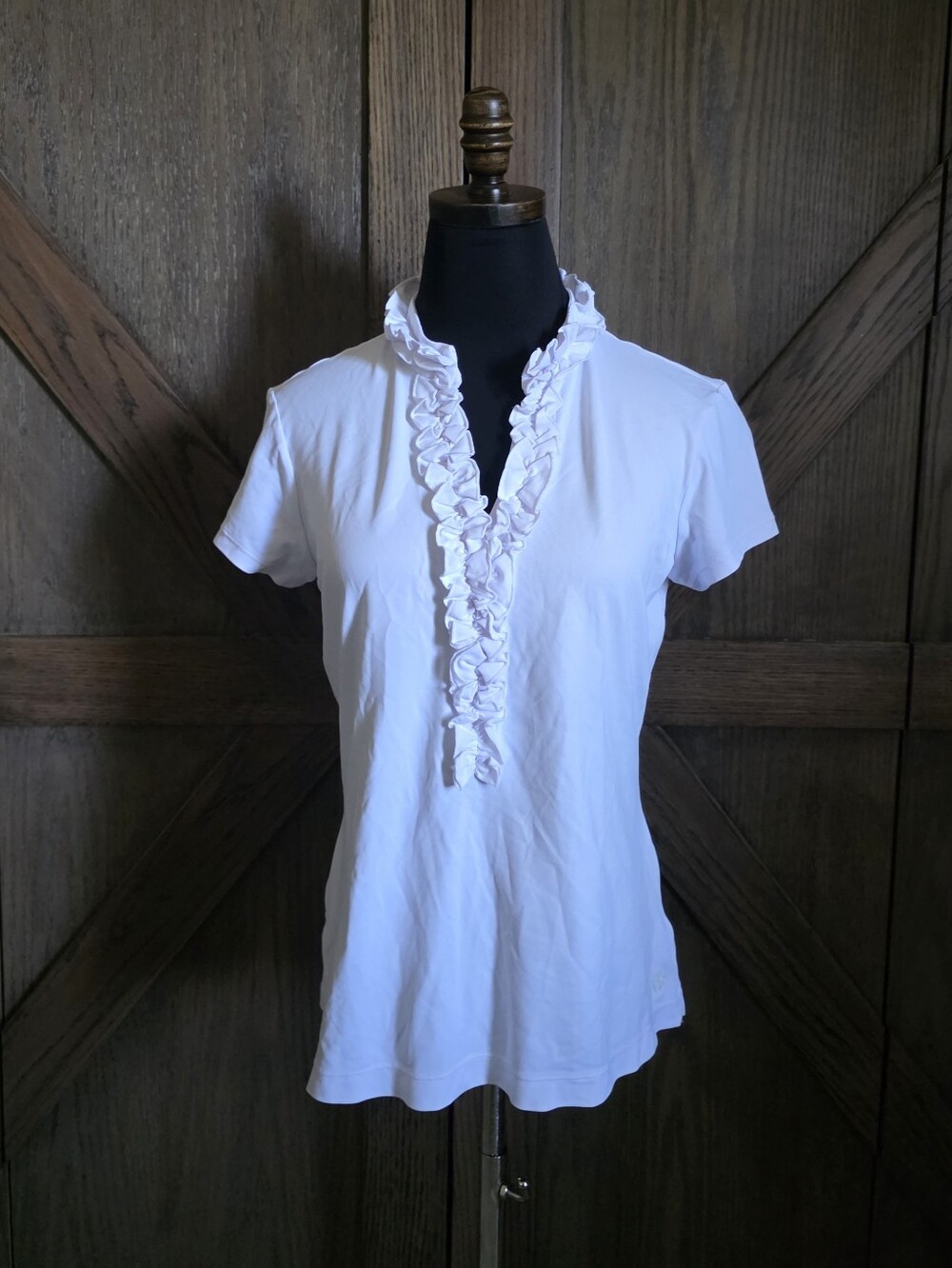 Lilly Pulitzer Luxletic White Ruffle V-Neck Short Sleeve Top